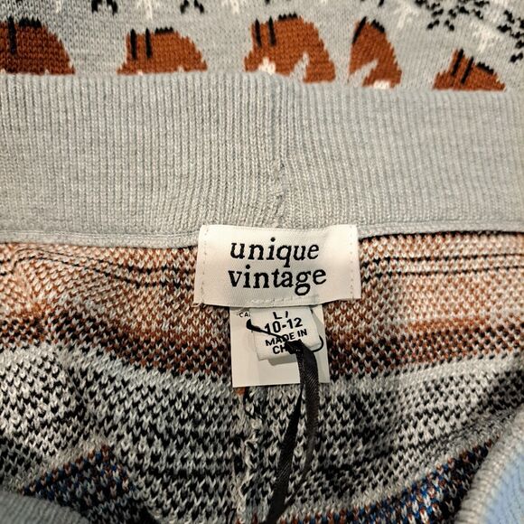 Unique Vintage Fair Isle Grey Foxes Pajama Pants Leggings Women's L 10-12 NWT - Picture 6 of 9